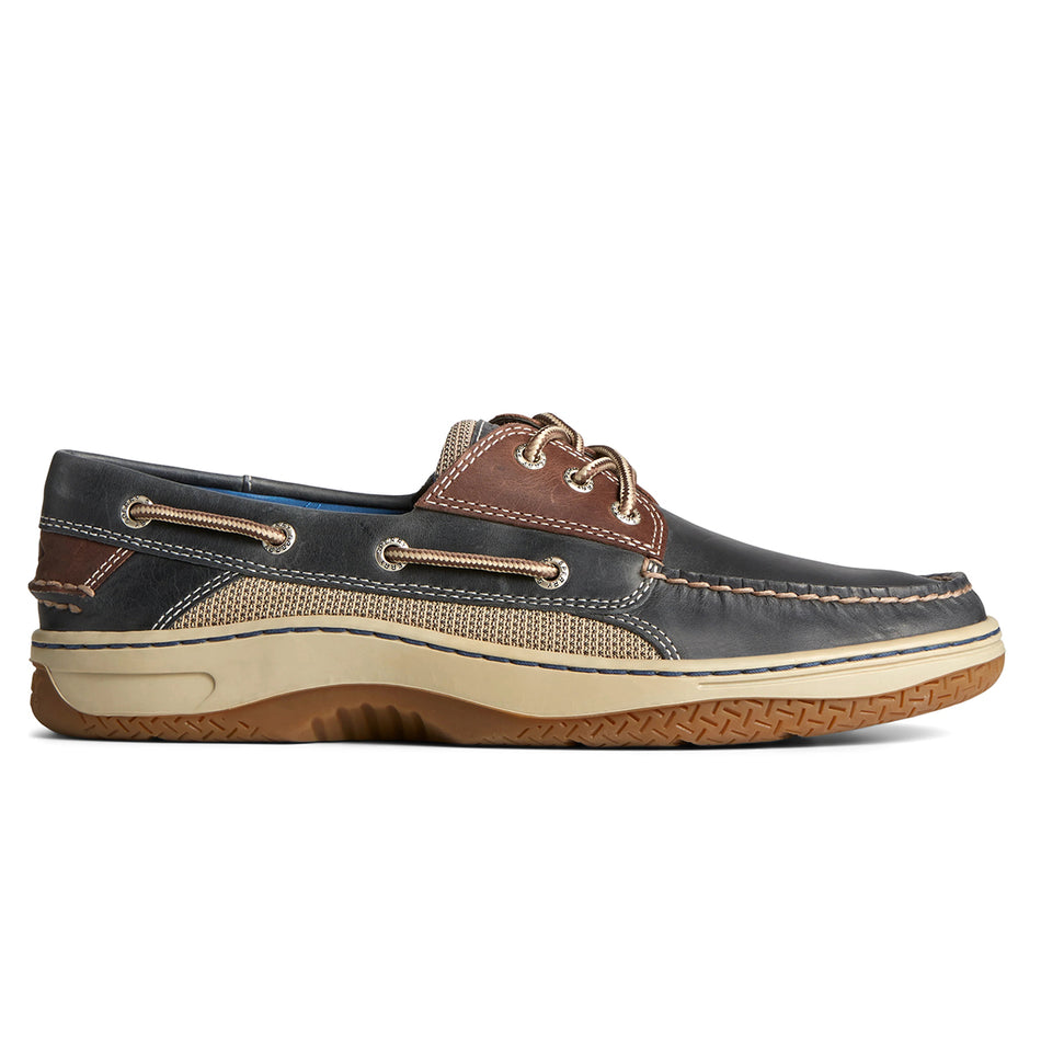 Billfish 3-Eye Wide Leather Boat Shoes -  Navy/Brown