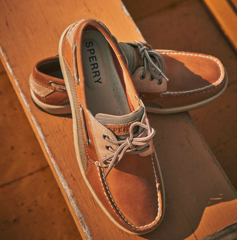 Billfish 3-Eye Wide Leather Boat Shoes -  Dark Tan